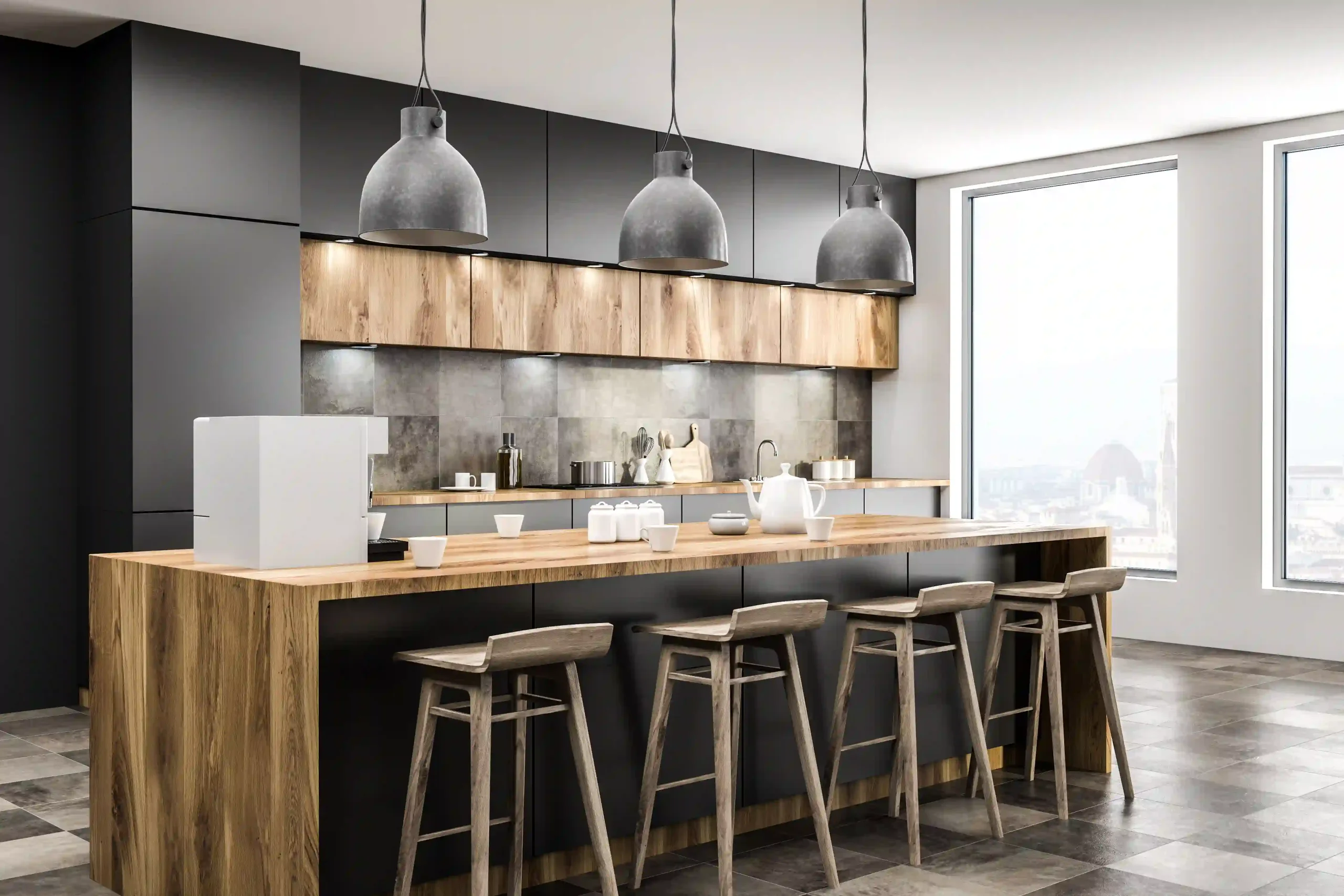 fitted kitchens modern island kitchen with triple pendant lighting