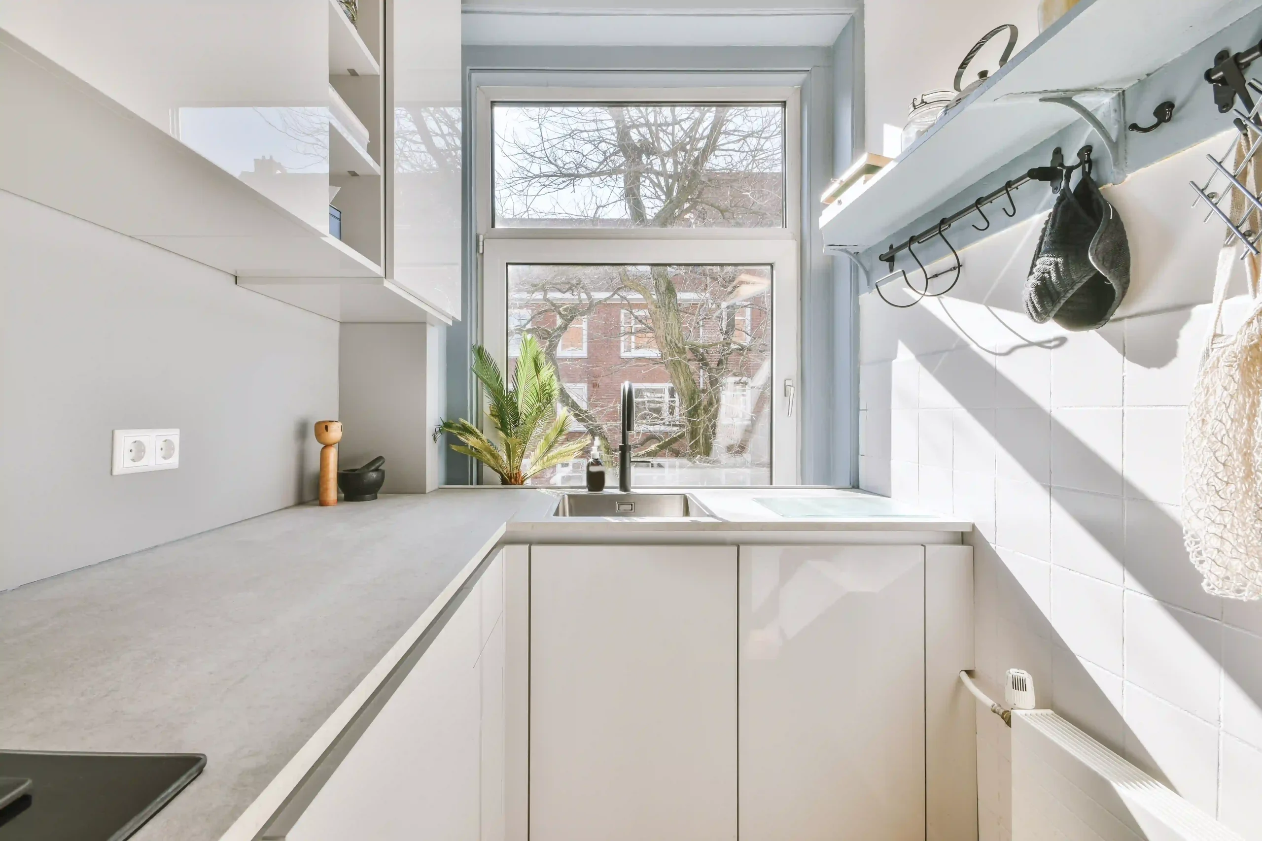 bespoke kitchens bright galley kitchen with garden view