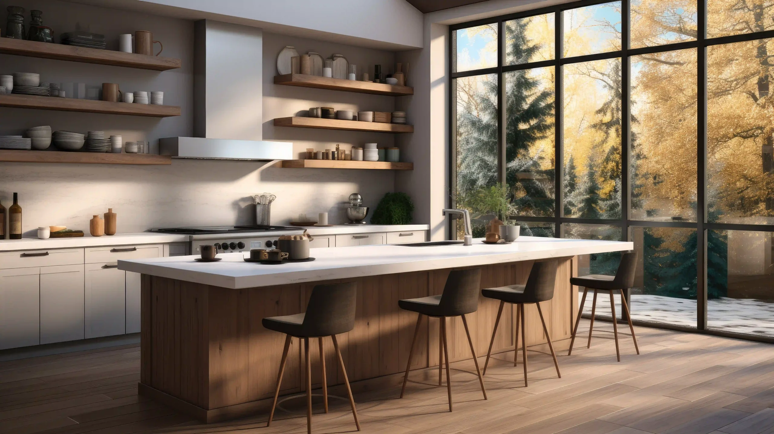 bespoke kitchens wood and white cabinetry with open shelving