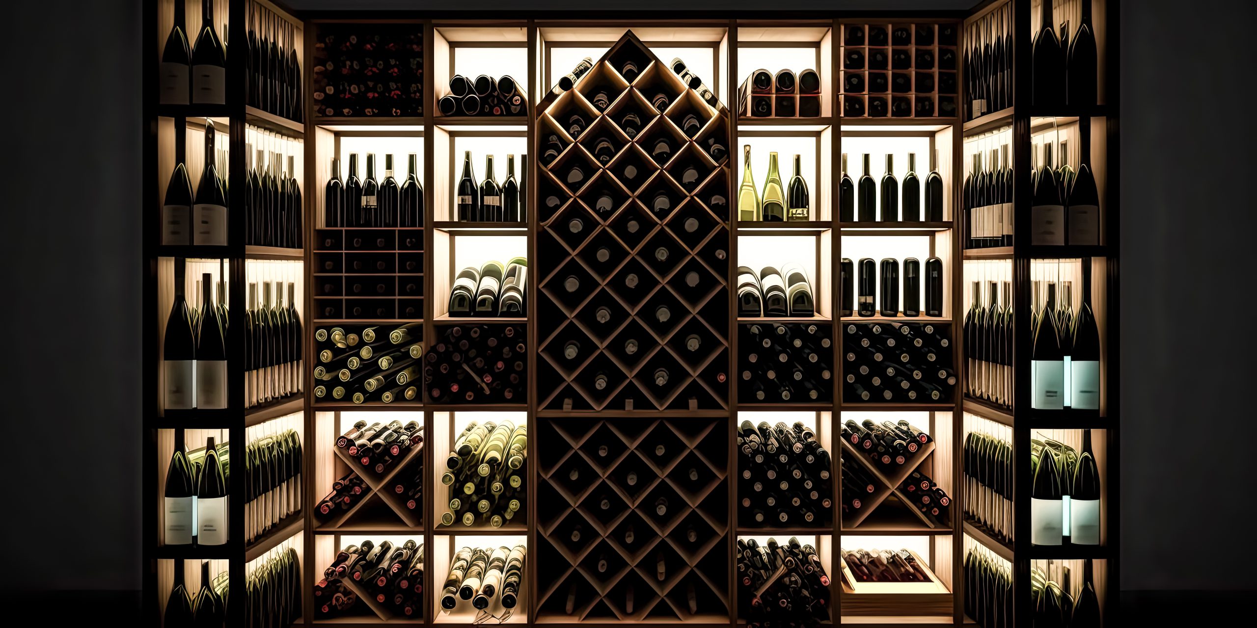 bespoke kitchens wine storage wall with geometric racks