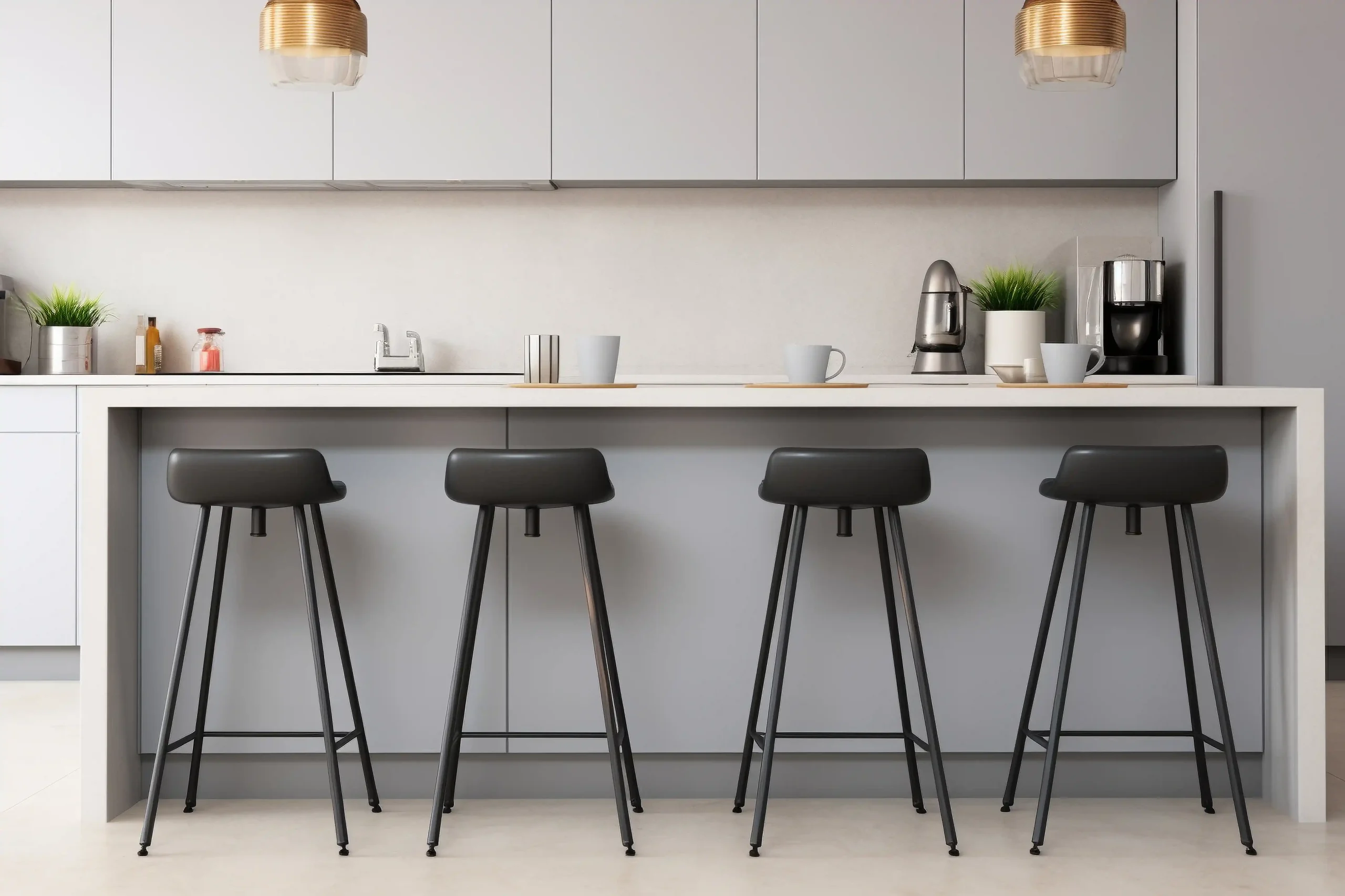 fitted kitchens light grey kitchen with high bar stools