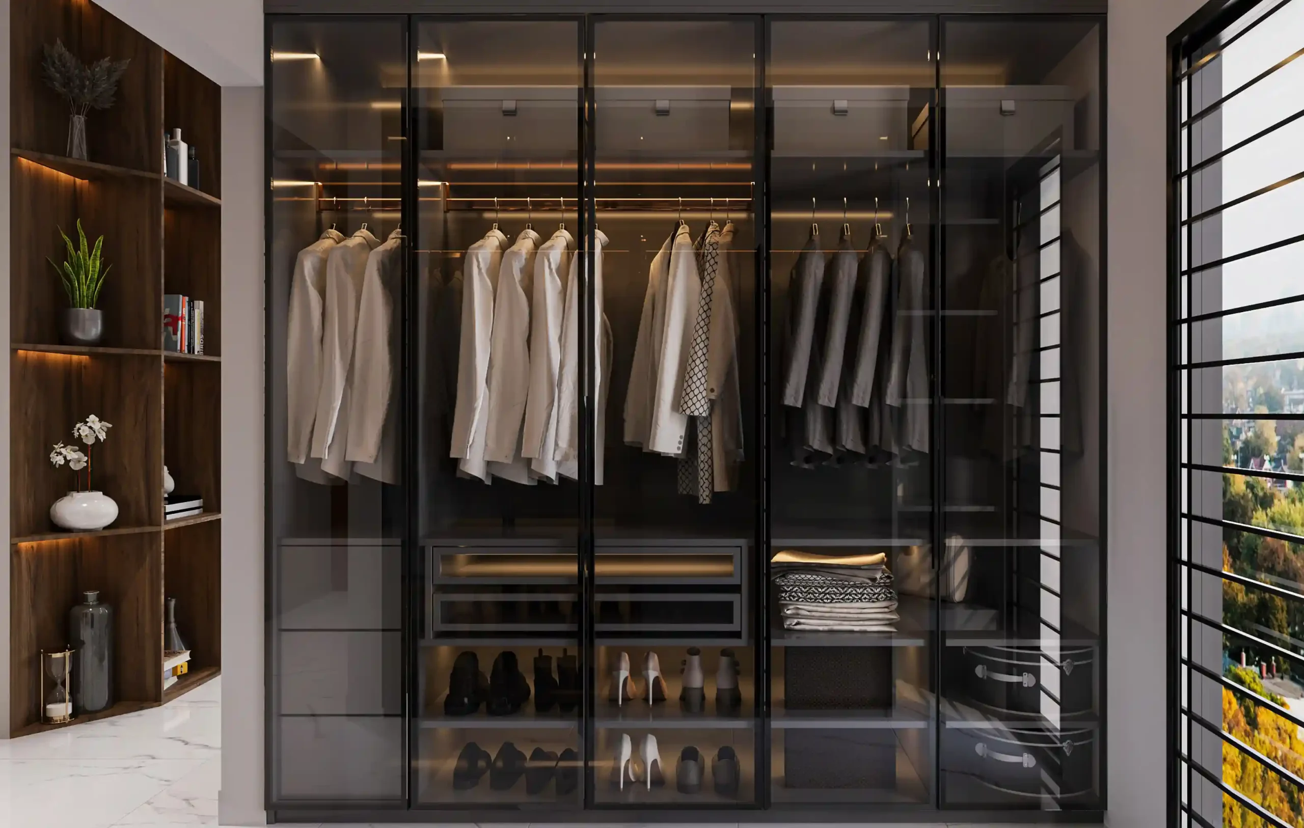 bespoke fitted wardrobes near me glass-fronted walk-in wardrobe