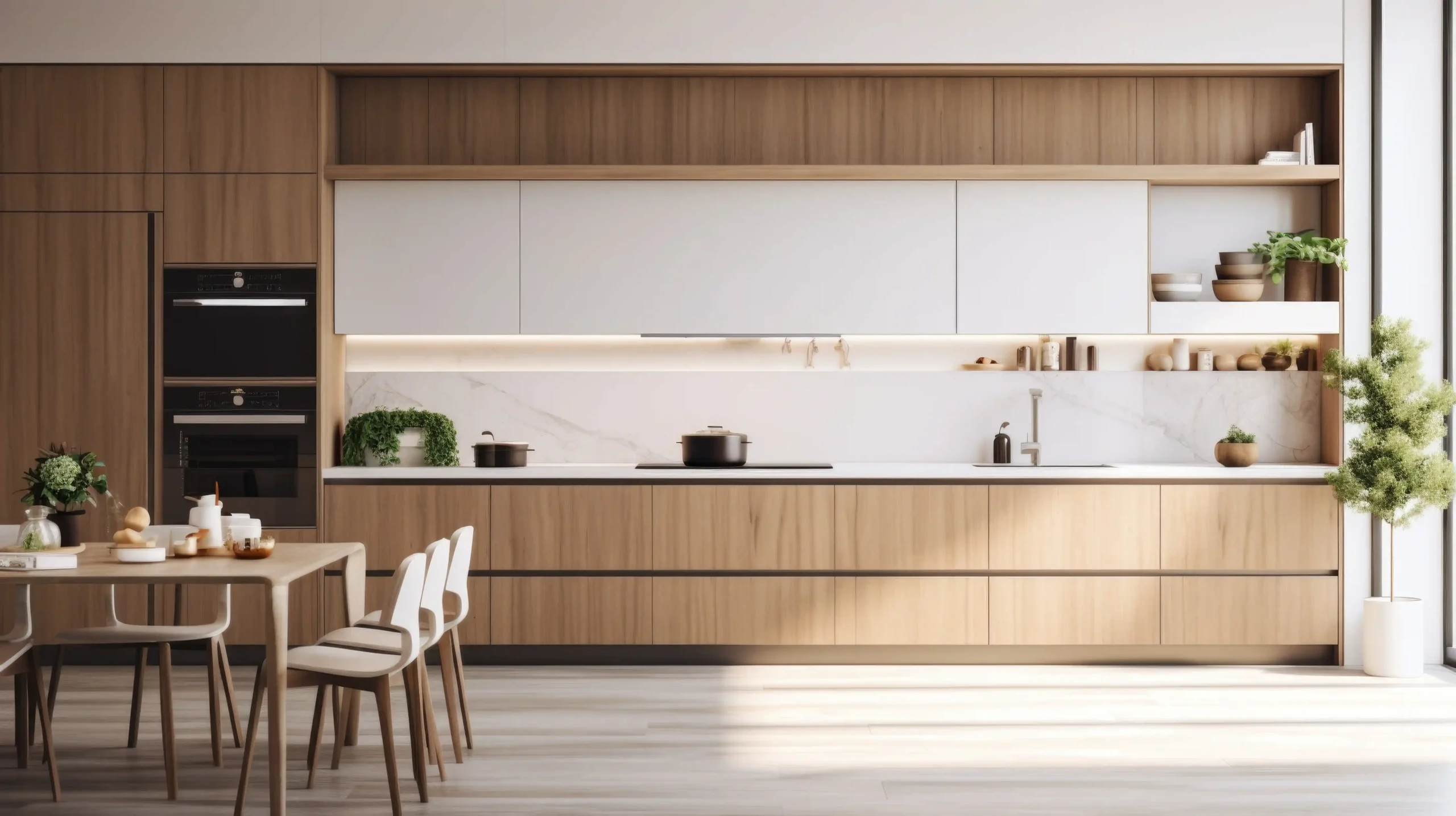 kitchen design near me wood and white cabinetry with open shelving