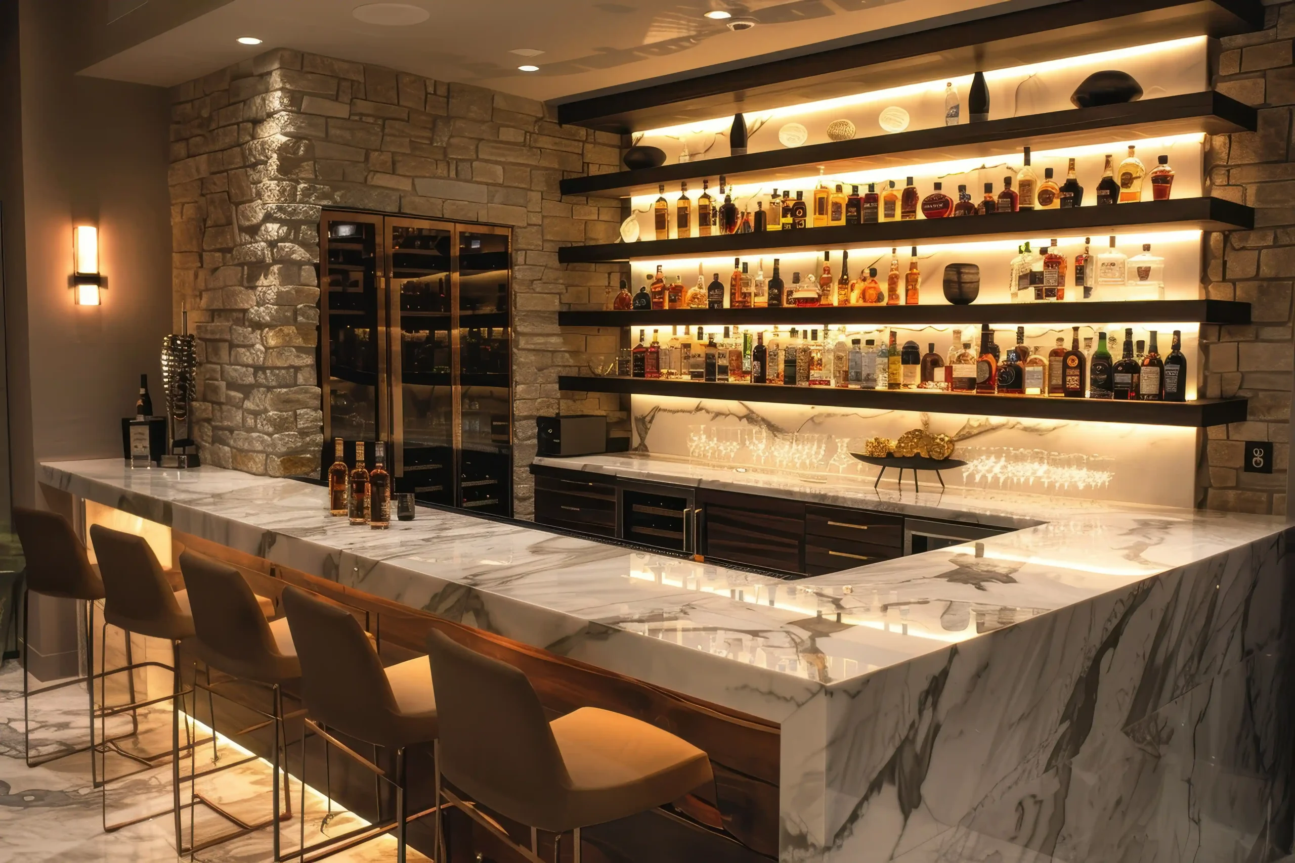 kitchen designer near me marble island home bar with warm lighting